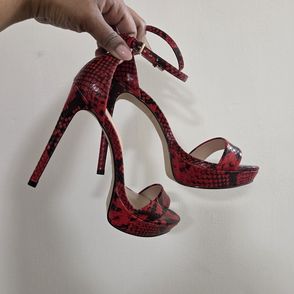 Aldo Womens  Open Toe Sexy Red Snakeskin 5" Stilettos Ankle Strap US 7.5